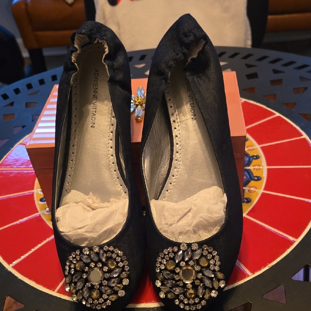 Adrienne Vittadini Blue Jean Embellished Flats